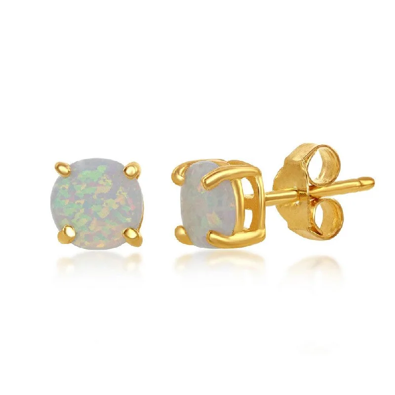 Chic Hoop Earrings-Sterling Silver 6 mm Gold Plated White Opal Stud Earrings