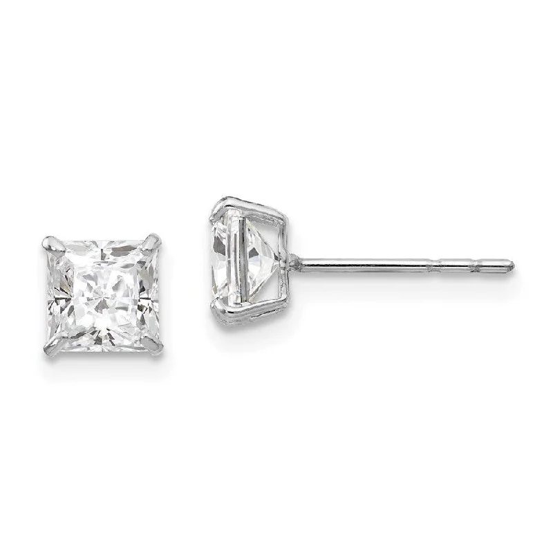 Vintage Inspired Earrings-Madi K Kid's 14k White Gold  5mm Square CZ Post Earrings