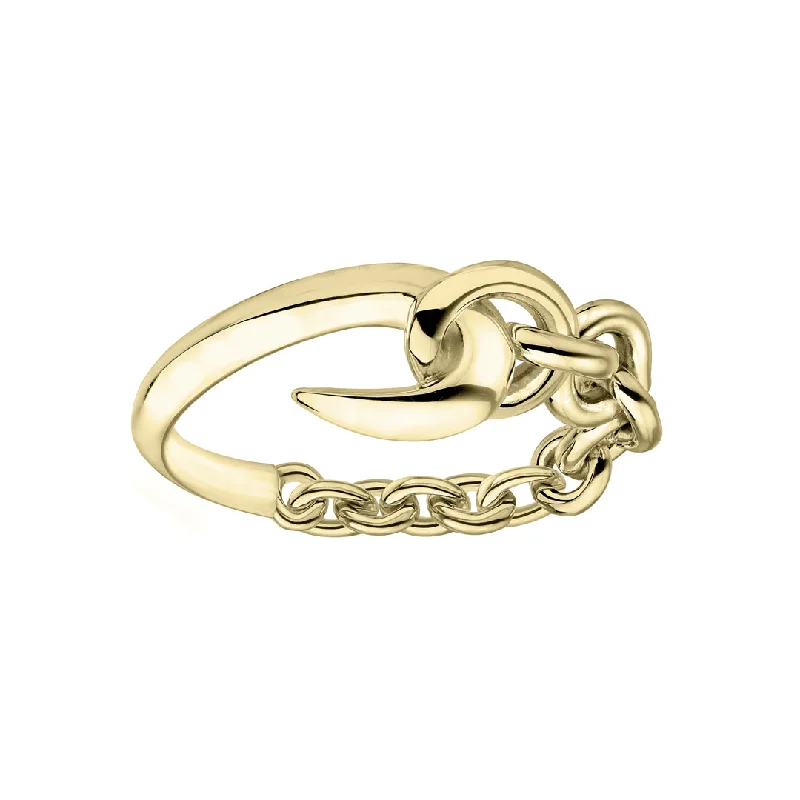 Chic Silver Cocktail Ring-Hook Chain Ring - Yellow Gold Vermeil