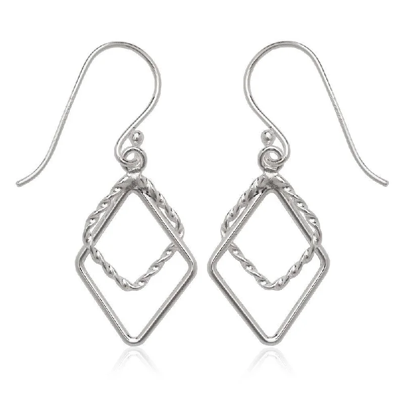 Handmade Gemstone Earrings-Sterling Silver Double Open Rope Diamond Shaped Earrings