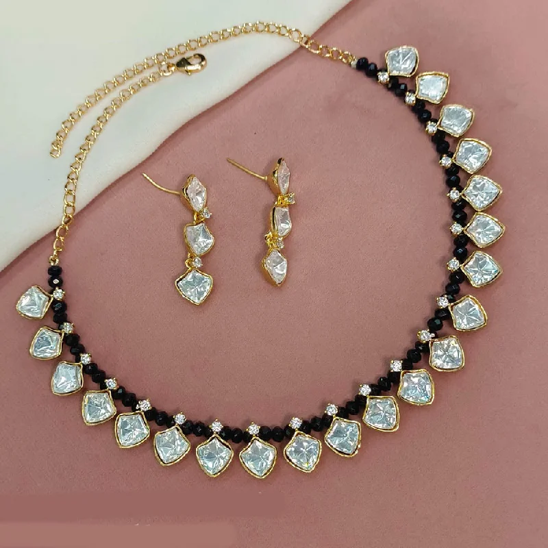 Classy Silver Necklace-Amoliya Jewels Gold Plated Polki Kundan Necklace Set