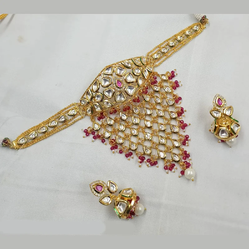 Simple Heart Pendant Necklace-Padmawati Bangles Gold Plated Kundan Stone And Pearls Choker Necklace Set