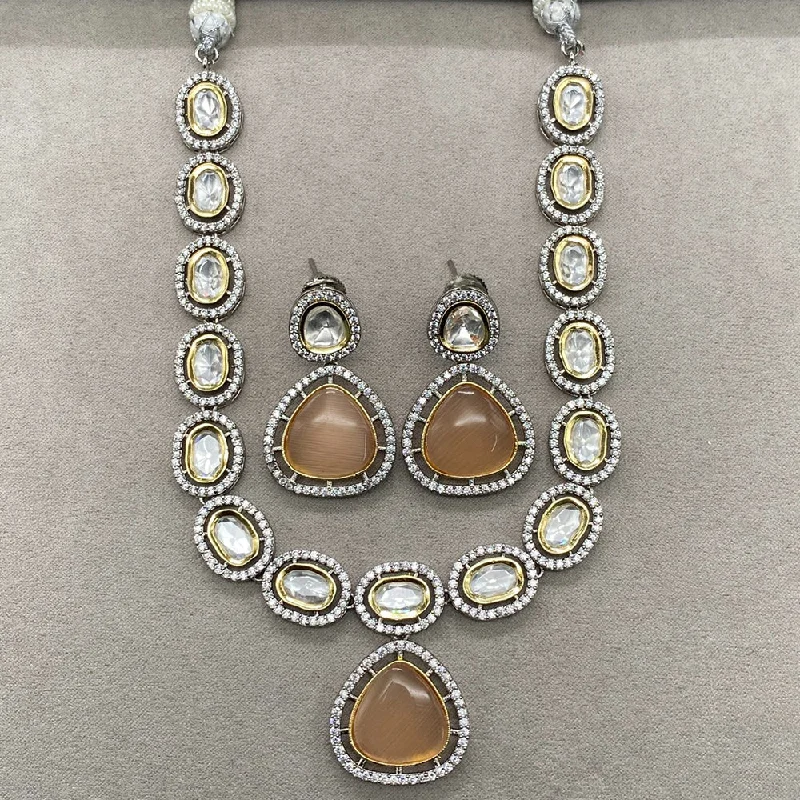 Vintage Pearl and Gold Necklace-Amoliya Jewels Polki Kundan & Austrian Stone Necklace Set