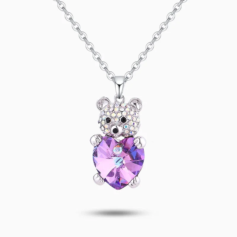 Gemstone Pendant for Necklace-Bear Crystal Heart Necklace