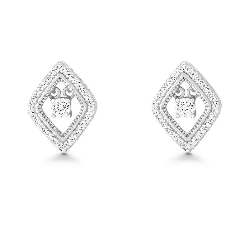 Trendy Gemstone Earrings-Sterling Silver Dancing Diamond Shaped Earrings