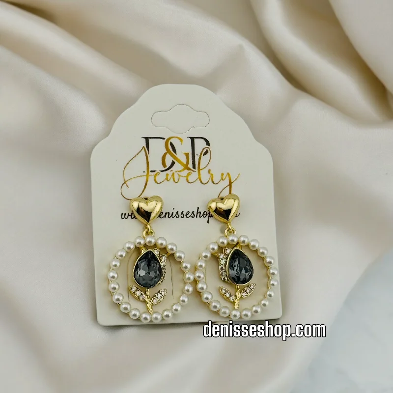 Elegant Gemstone Earrings-14K BLACK PEARL EARRINGS E539