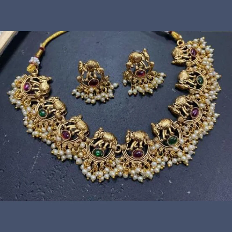 Luxury Gold Necklace-Manisha Jewellery Gold Plated Kundan Stone And Pearl Necklace Set