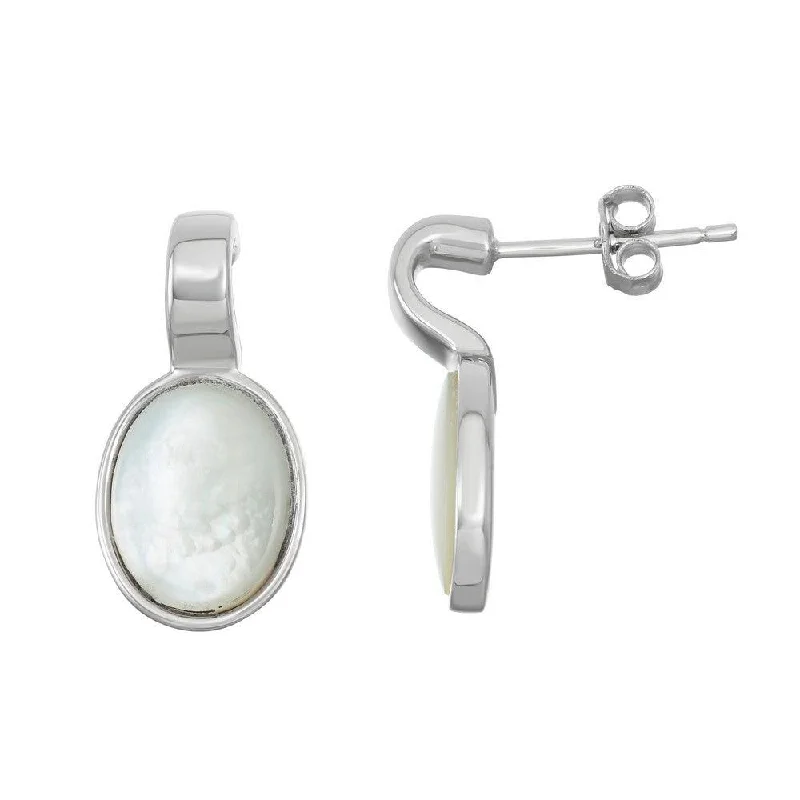 Chic Statement Earrings-Sterling Silver Oval MOP Earrings