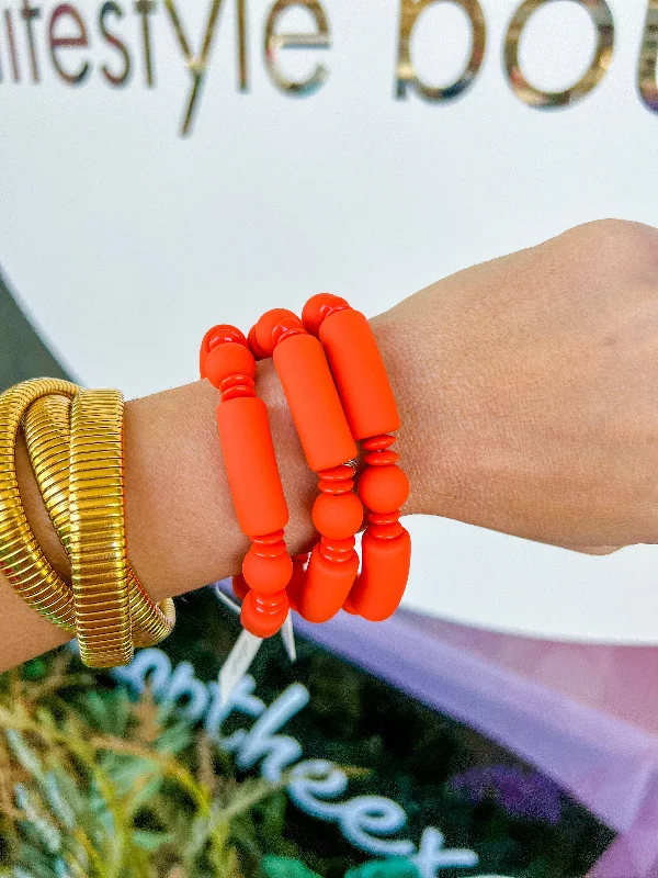 Crystal-Studded Bracelets-Allie Tube & Ball Bracelet Orange