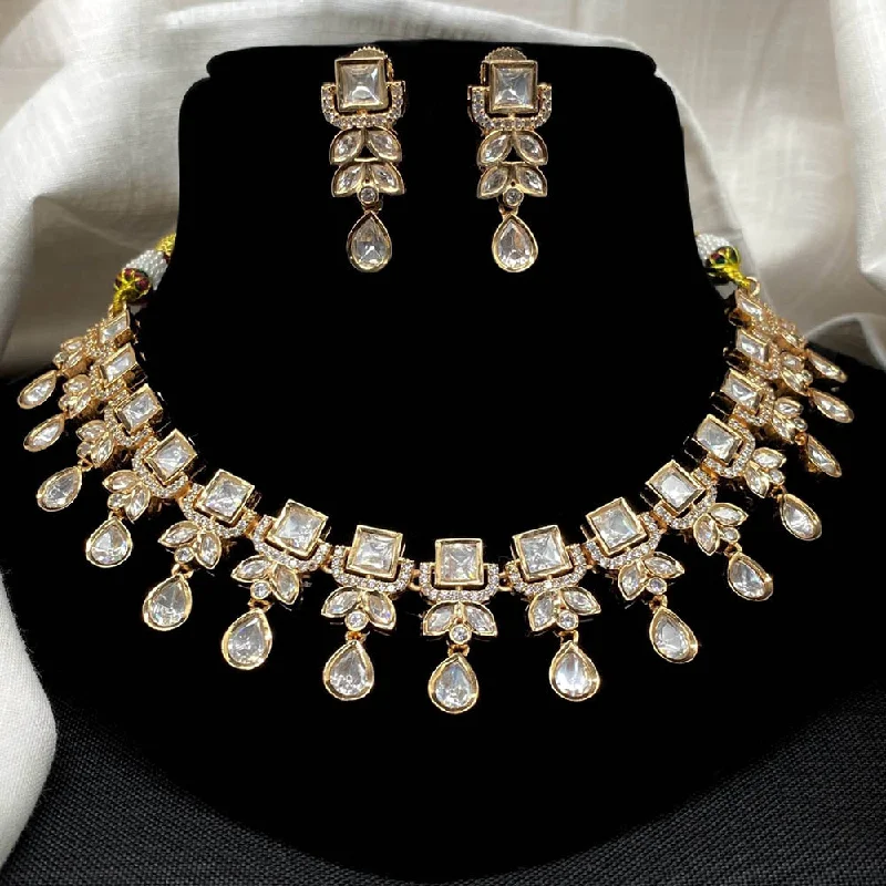 Elegant Diamond Necklace-Amoliya Jewels Gold Plated Polki Kundan Necklace Set