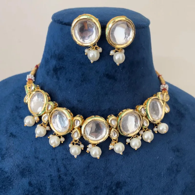 Gold Bead Necklace-Shringarstreet Gold Plated Kundan And Pearl Choker Necklace Set