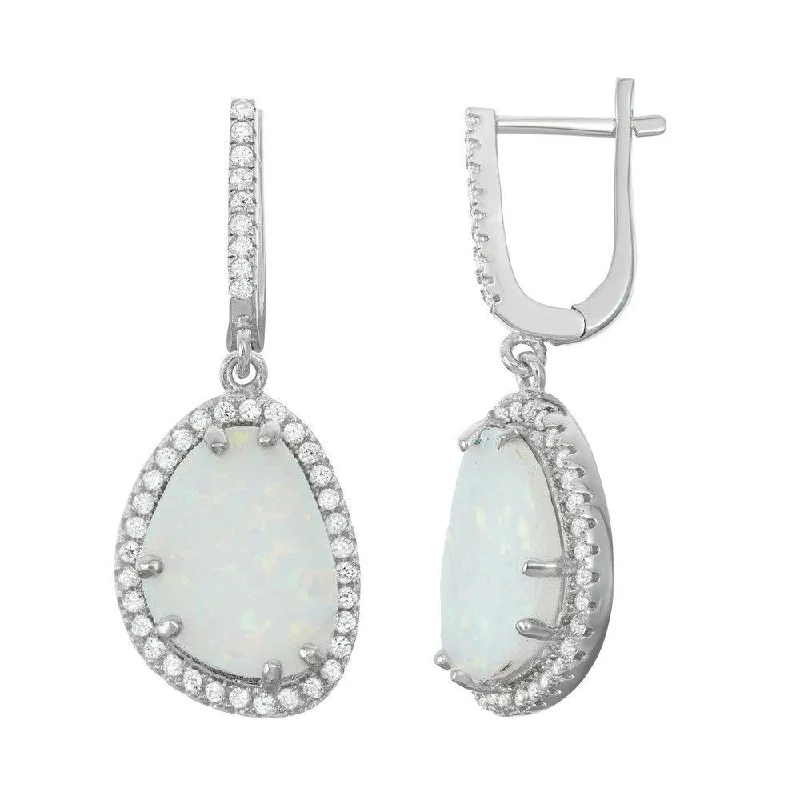 Trendy Ear Jackets-Sterling Silver White Inlay Opal Triangle Earrings