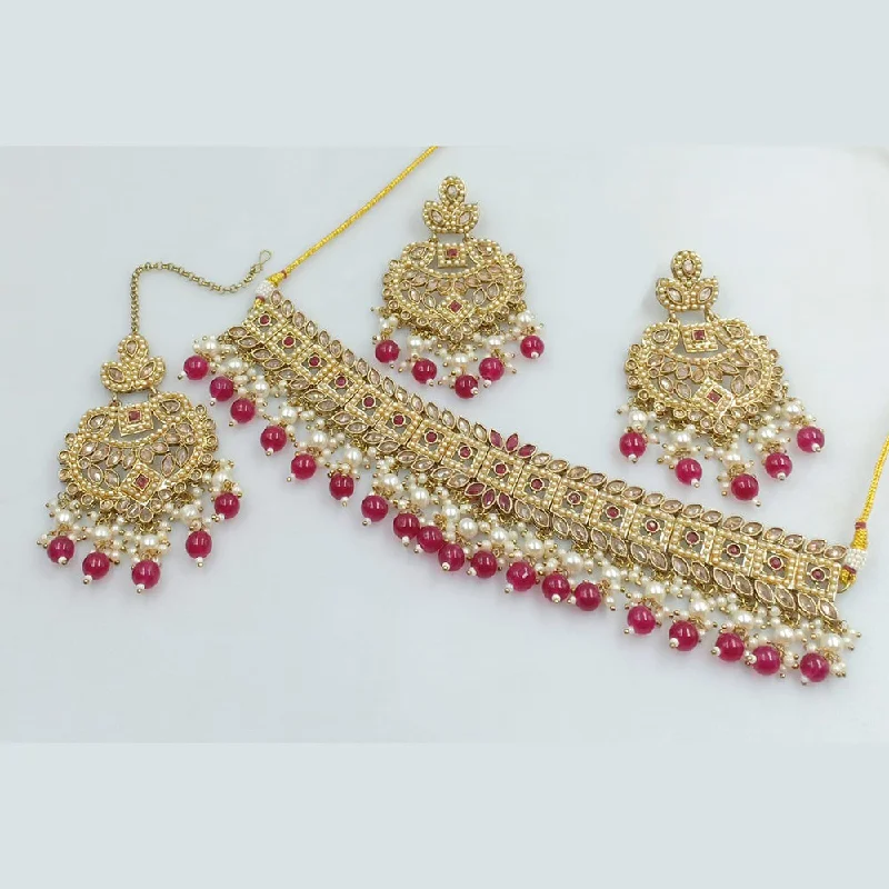 Celebrity Style Necklace-Manisha Jewellery Gold Plated Crystal Stone And Beads Necklace Set