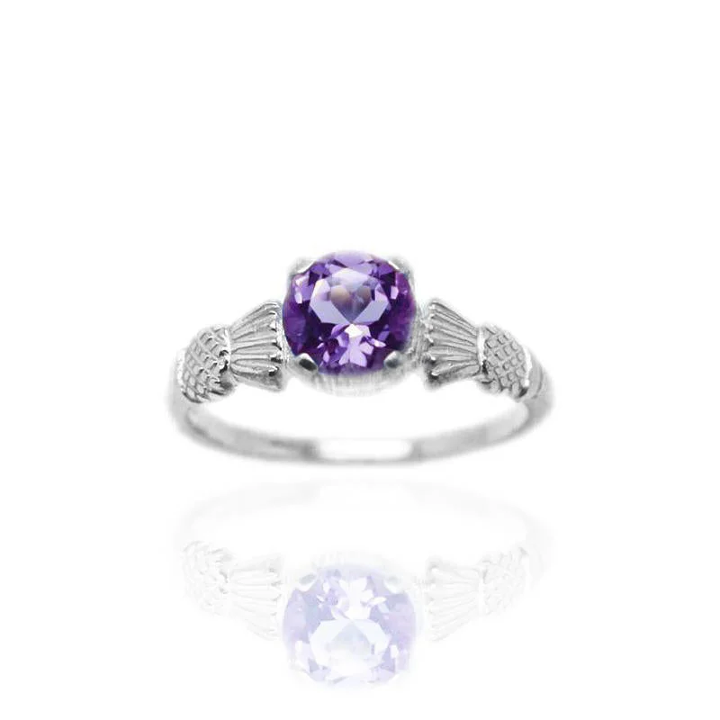 Simple Promise Ring-Amethyst Thistle Ring In Silver