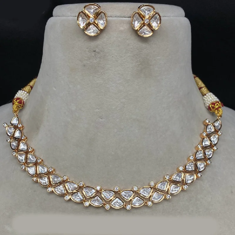 Modern Gold Necklace-Amoliya Jewels Gold Plated Polki Kundan Necklace Set