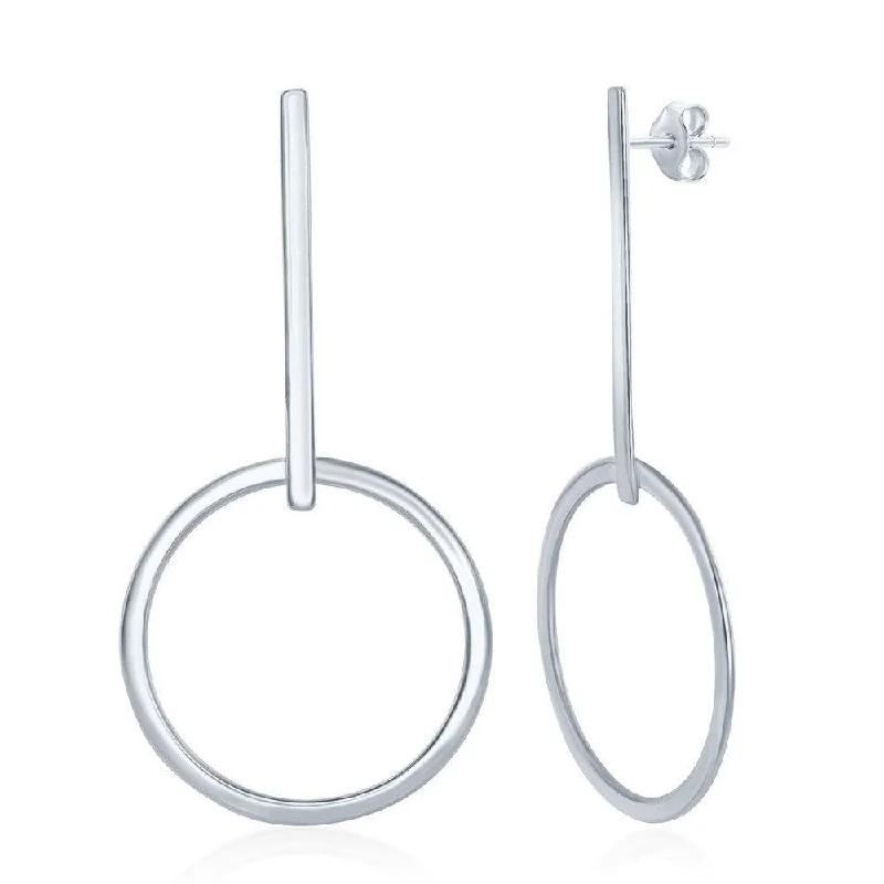 Small Stud Earrings-Sterling Silver Long Bar and Hoop Earrings