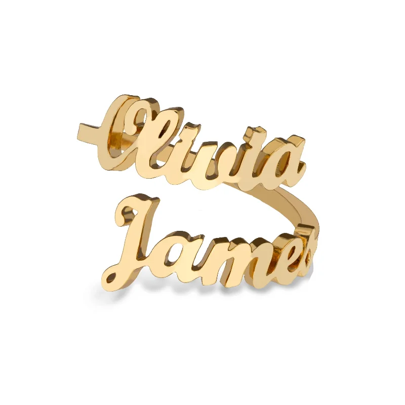 Modern Cocktail Diamond Ring-Two names ring gold