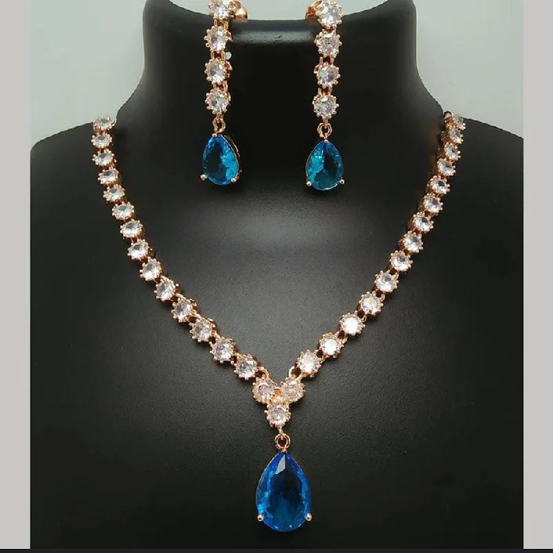 Bohemian Style Necklace-Manisha Jewellery Rose Gold Plated Crystal Stone Necklace Set