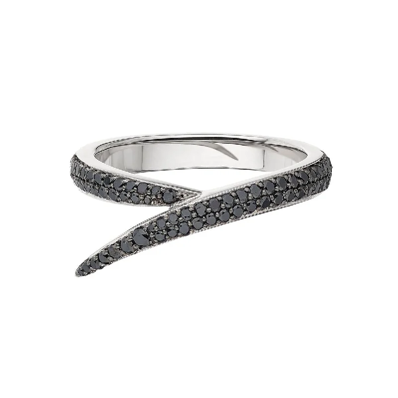 Elegant Diamond Wedding Ring-Interlocking Single Ring - 18ct White Gold & Black Diamond