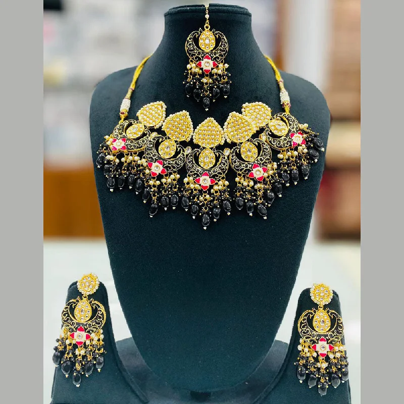 Vintage Crystal Necklace-Shagna Gold Plated Kundan Stone And Meenakari Choker Necklace Set