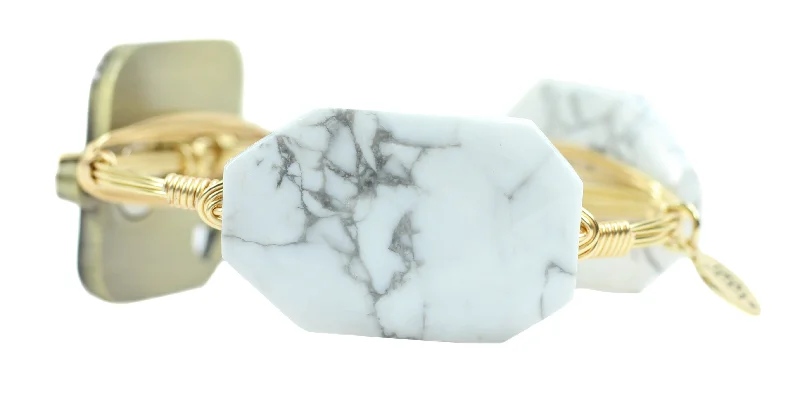 Round Gold Bangles-Cadella's xx Bourbon and Boweties Single Photo Tile Bangle - White Marble