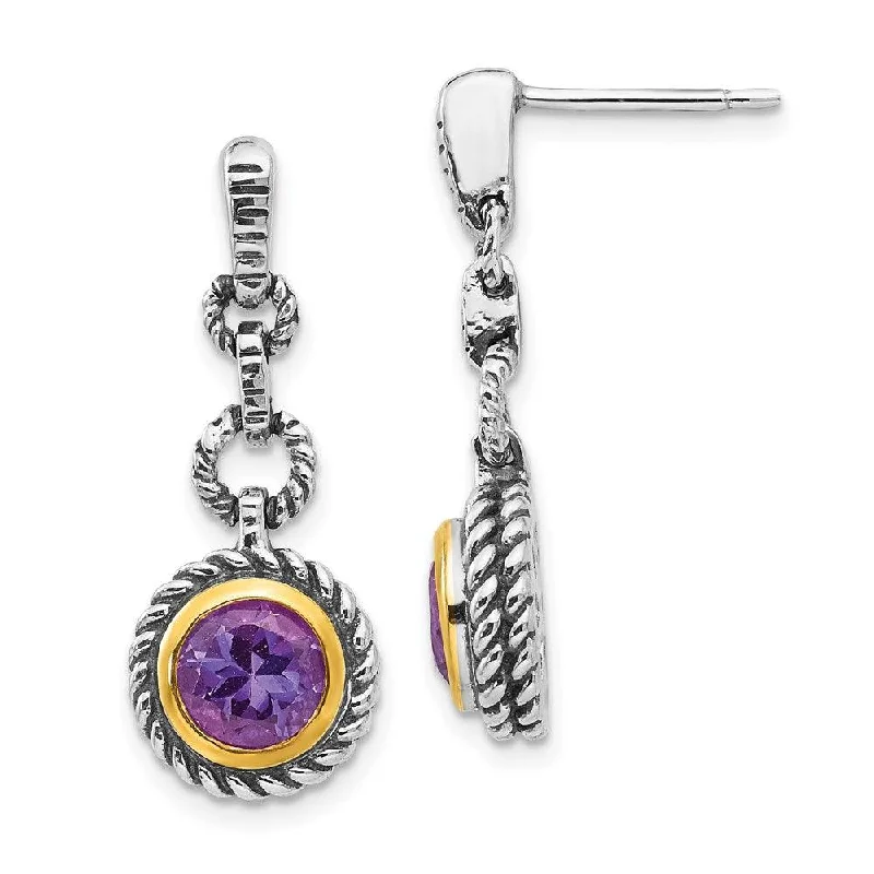 Abstract Art Earrings-Sterling Silver w/Gold-tone Flash Gold-plated Amethyst Earrings