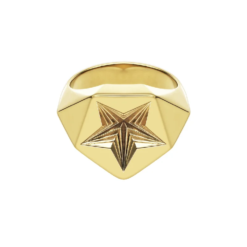 Large Gold Ring-Arc Star Signet Ring - Yellow Gold Vermeil