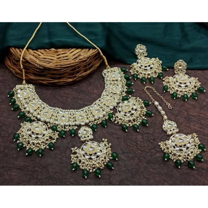 Diamond Necklace for Women-Akruti Collection Gold Plated Kundan Stone And Beads Necklace Set