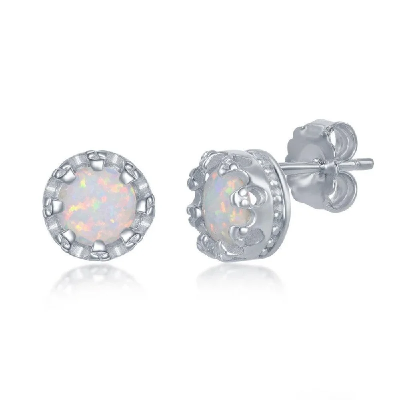 Handmade Gemstone Earrings-Sterling Silver White Opal Stud Earrings