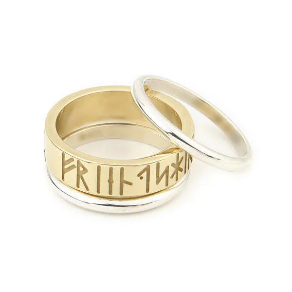 Statement Emerald Ring-Tri Band Runic Friendship Ring