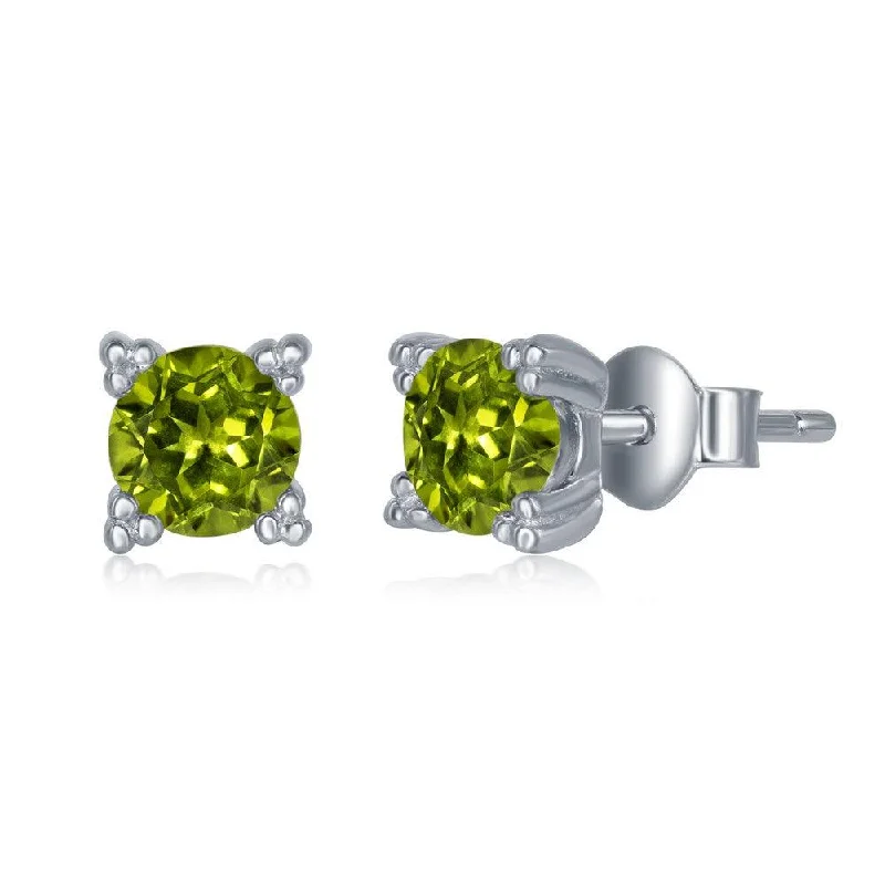 Dainty Silver Earrings-Sterling Silver 5mm Round Peridot Stud Earrings