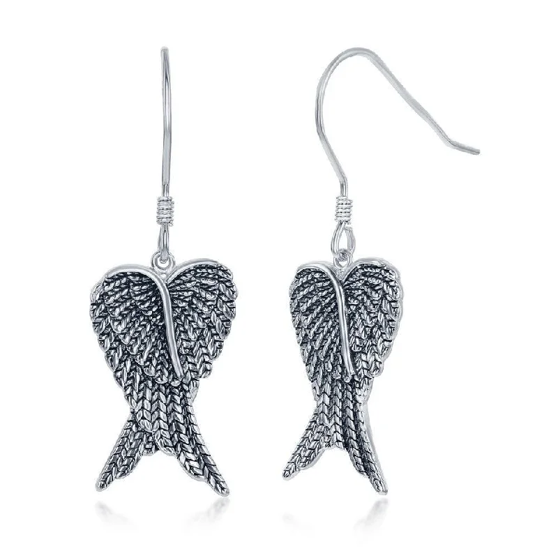 Bold Silver Earrings-Sterling Silver Pair of Angel Wings Earrings