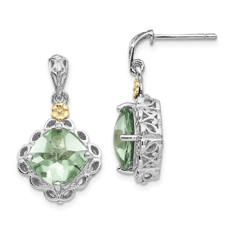 Oval Shaped Earrings-Sterling Silver w/14k Green Quartz Earrings