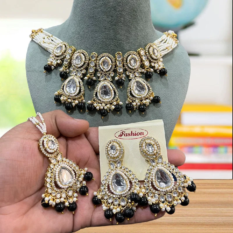 Large Statement Necklace-Hira Collections Gold Plated Kundan And Pearl Choker Necklace Set