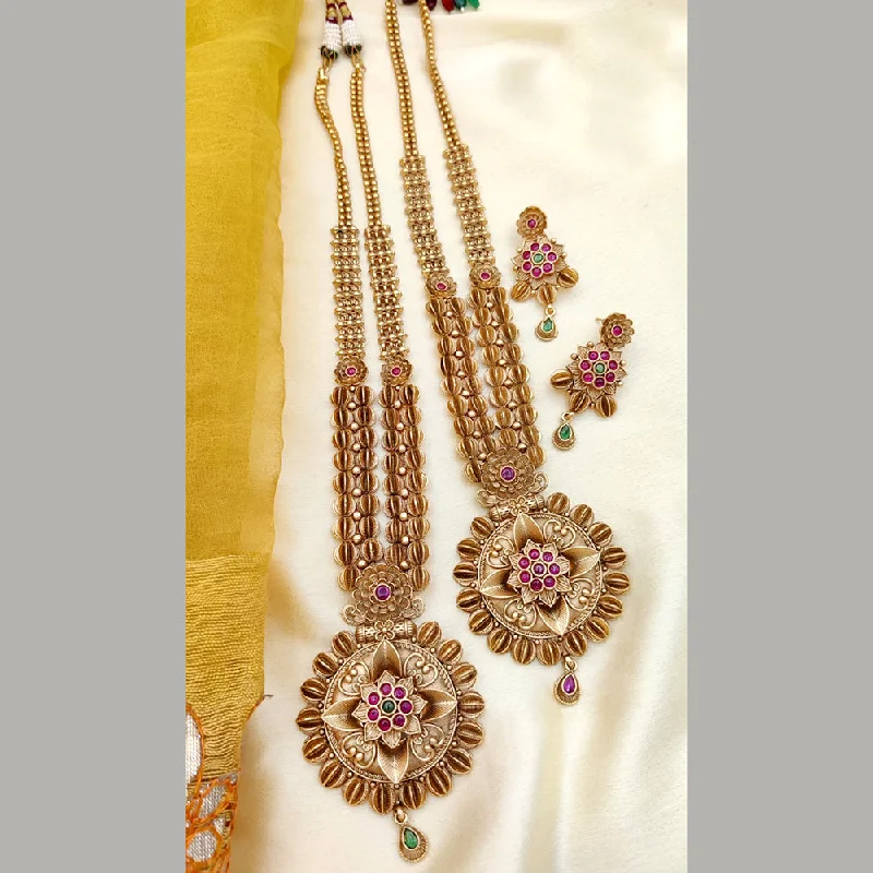 Art Nouveau Necklace-Jewel Addiction Gold Plated Pota Stone Long Necklace Set