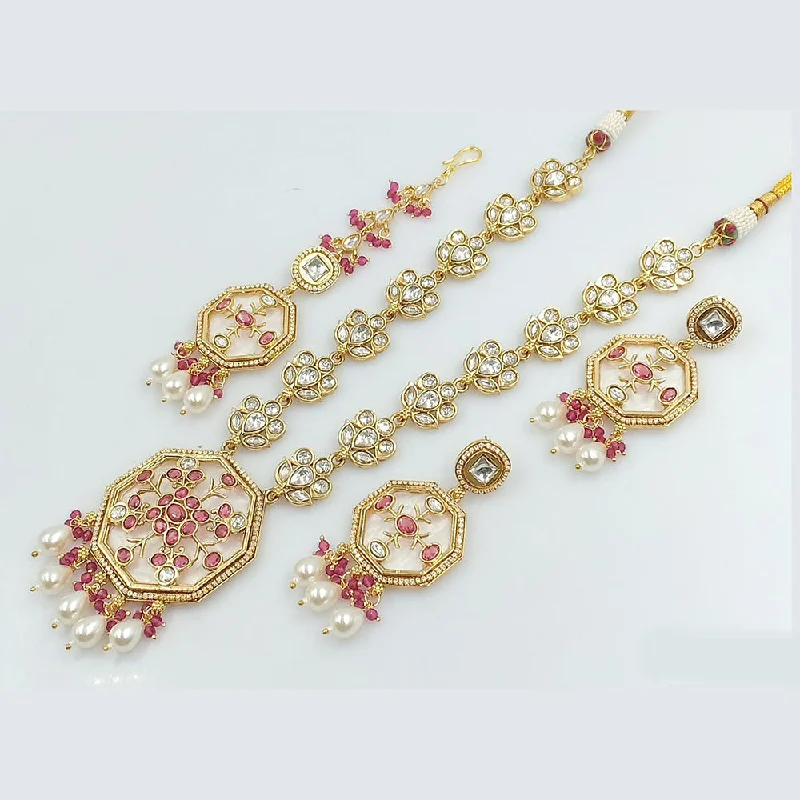 Luxury Diamond Necklace-JCM Gold Plated Kundan Long Necklace Set