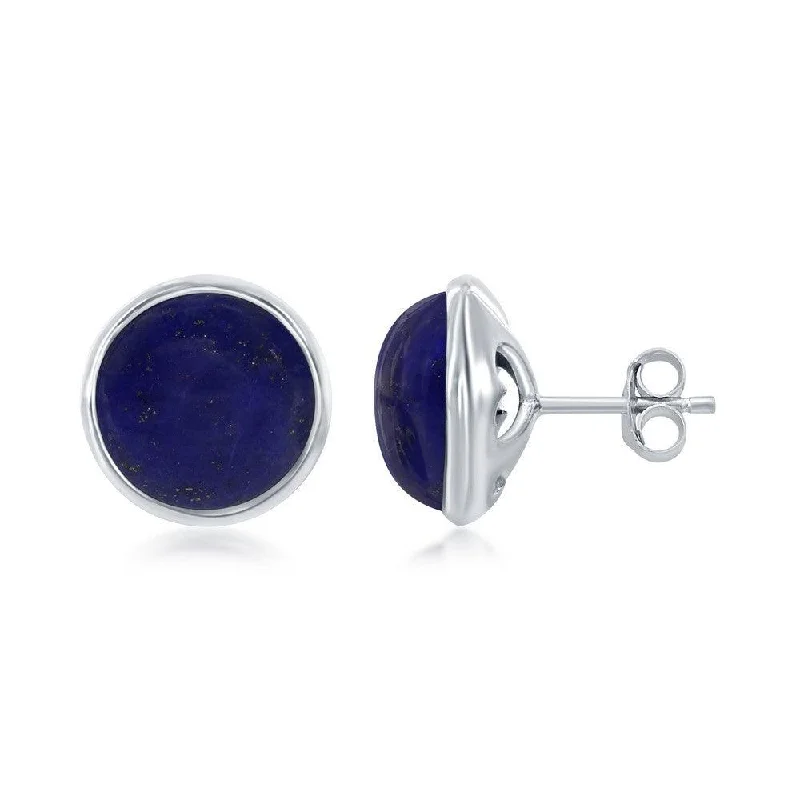 Beautiful Long Earrings-Sterling Silver Blue Lapis Bezel Set Stud Earrings