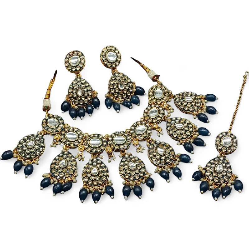 Unique Charm Necklace-Gehana Mahal Gold Plated Kundan Stone And Beads Necklace Set