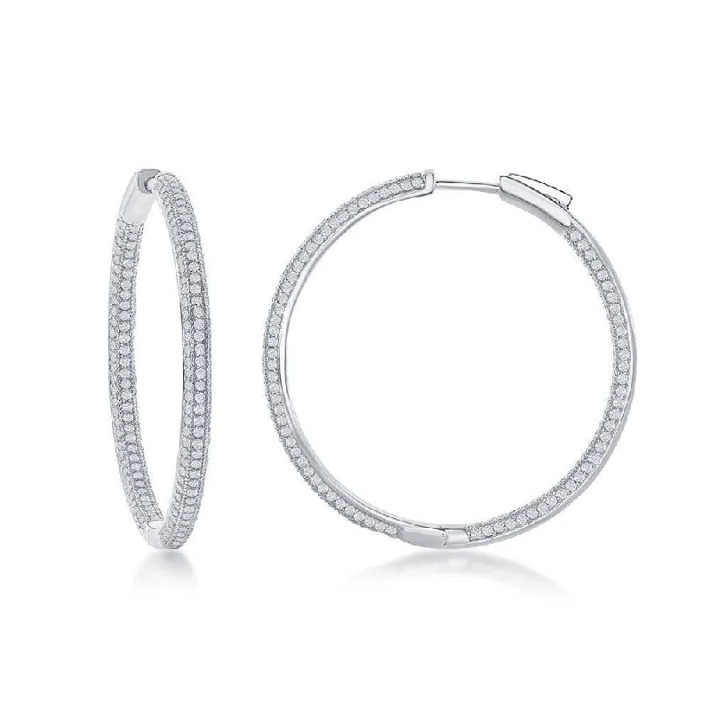 Long Gold Earrings-Sterling Silver Micro Pave CZ Hoop Earrings, 3 x 40 mm