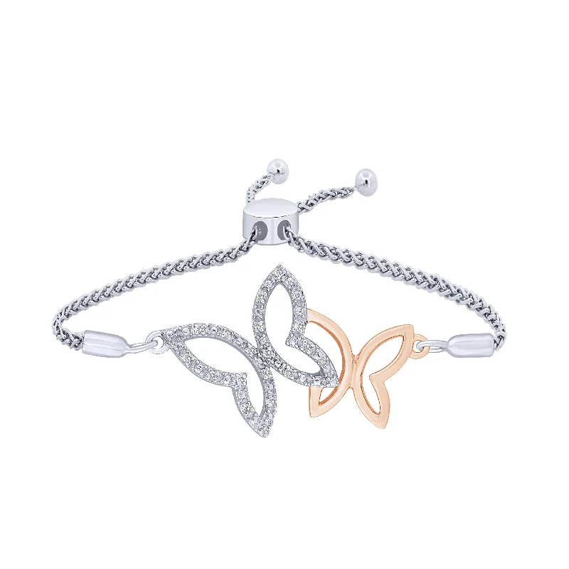 Custom Friendship Bracelets-Sterling Silver 1/20Ct Diamond Butterflies Bracelet