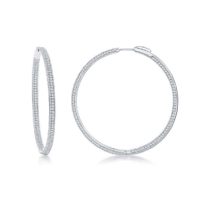 Zodiac Sign Earrings-Sterling Silver Micro Pave CZ Hoop Earrings, 3 x 50 mm