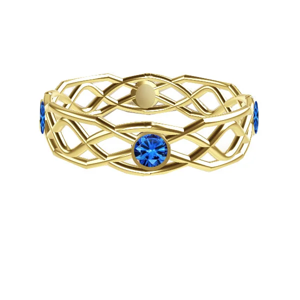 Elegant Diamond Wedding Ring-Flow Piped Open Sapphire Ring in 9ct Yellow Gold