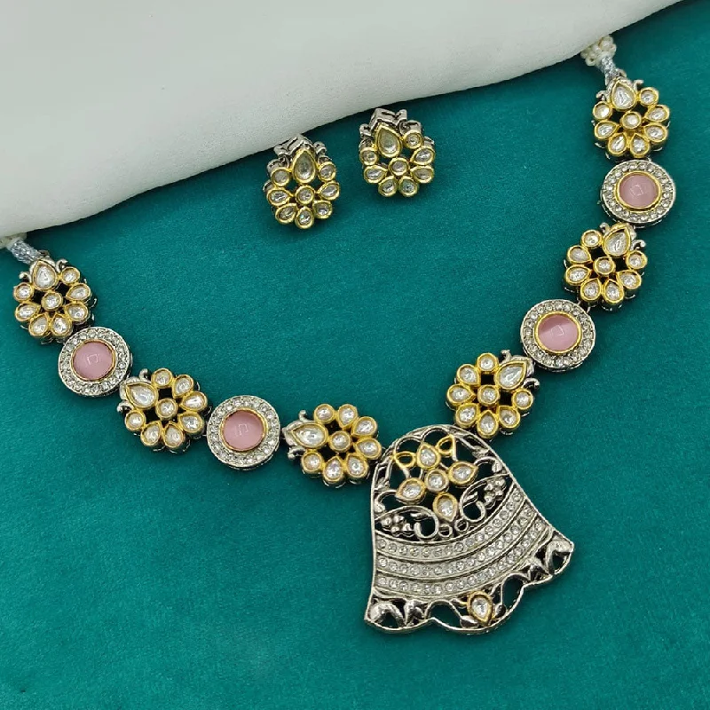 Vintage Pearl Necklace-Royal Kundan Jewellery 2 Tone Plated Kundan Stone Necklace Set