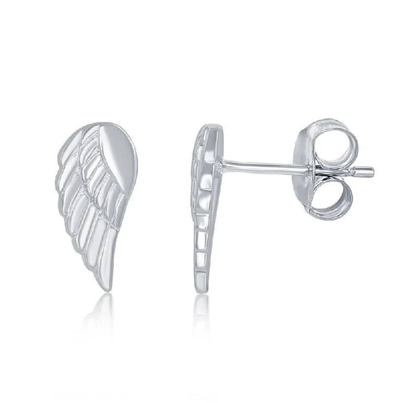 Abstract Shape Earrings-Sterling Silver Small Angel Wing Stud Earrings