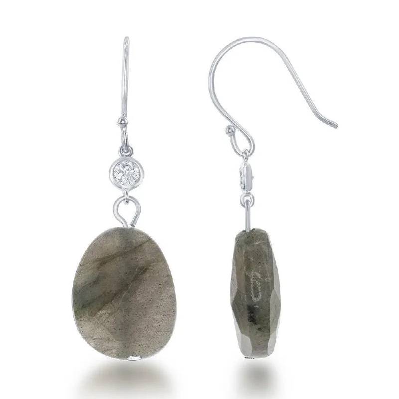 Large Gemstone Earrings-Sterling Silver Small Green Labradorite Earrings