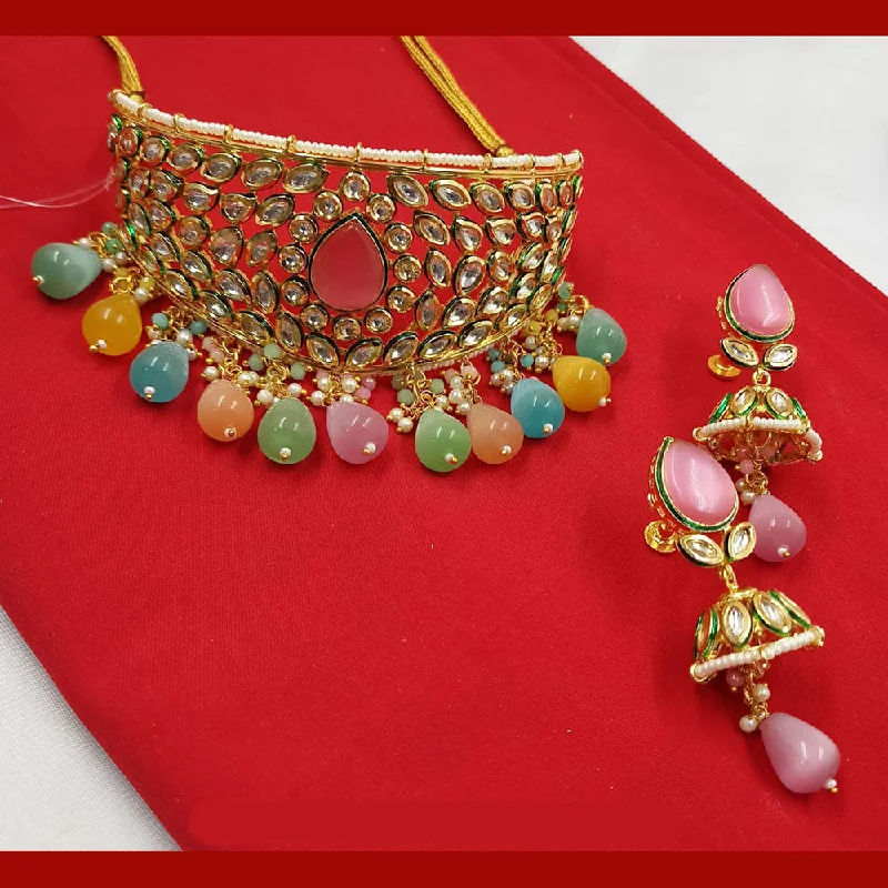 Custom Gold Pendant Necklace-Padmawati Bangles Gold Plated Kundan Stone And Pearls Choker Necklace Set