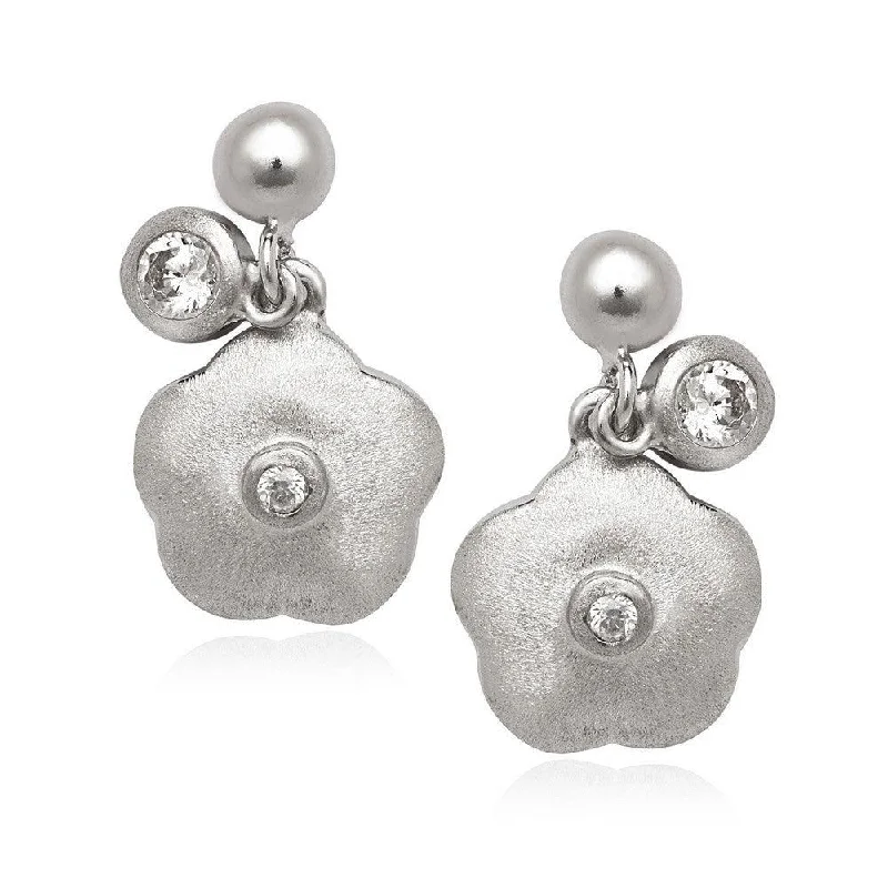 Gold and Pearl Earrings-Sterling Silver Small CZ with Flower Earrings