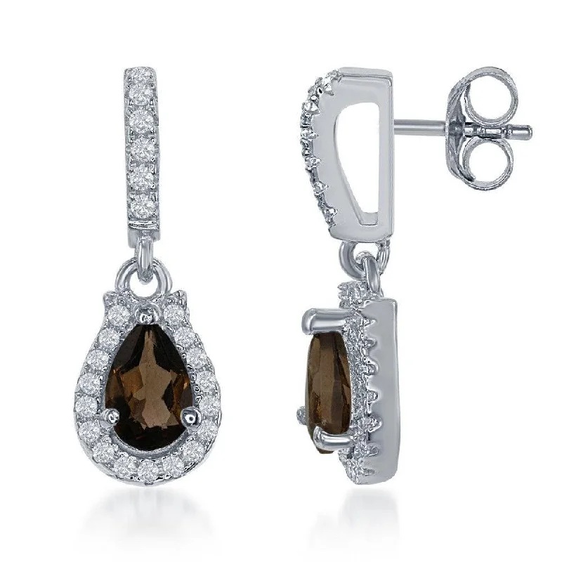 Vintage Inspired Earrings-Sterling Silver Brown Pear Smoky Quartz Earrings