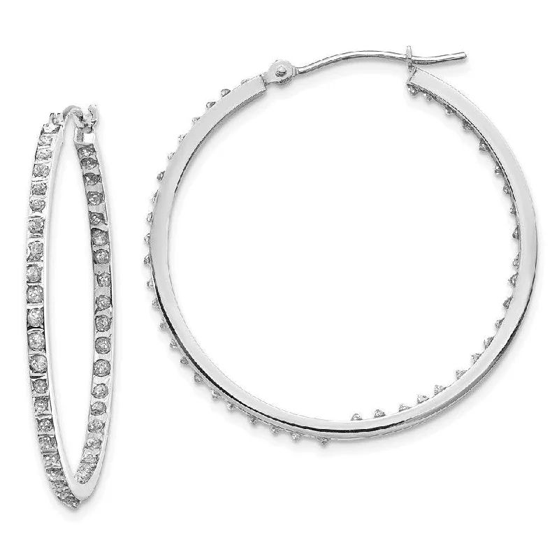 Chic Statement Earrings-14k White Gold Diamond Fascination Round Hinged Hoop Earrings