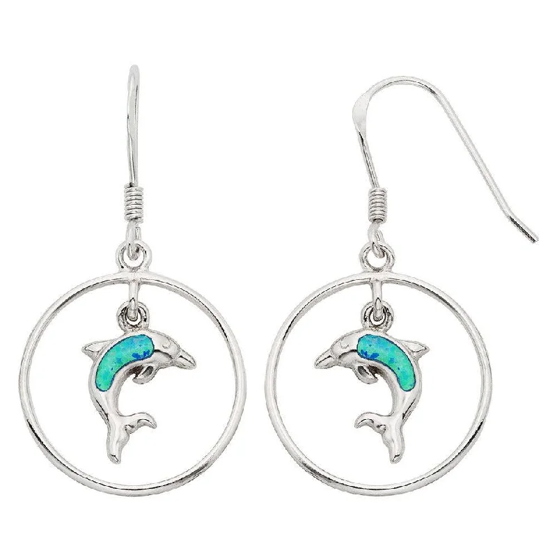 Custom Birthstone Earrings-Sterling Silver Dangling Opal Dolphin Earrings